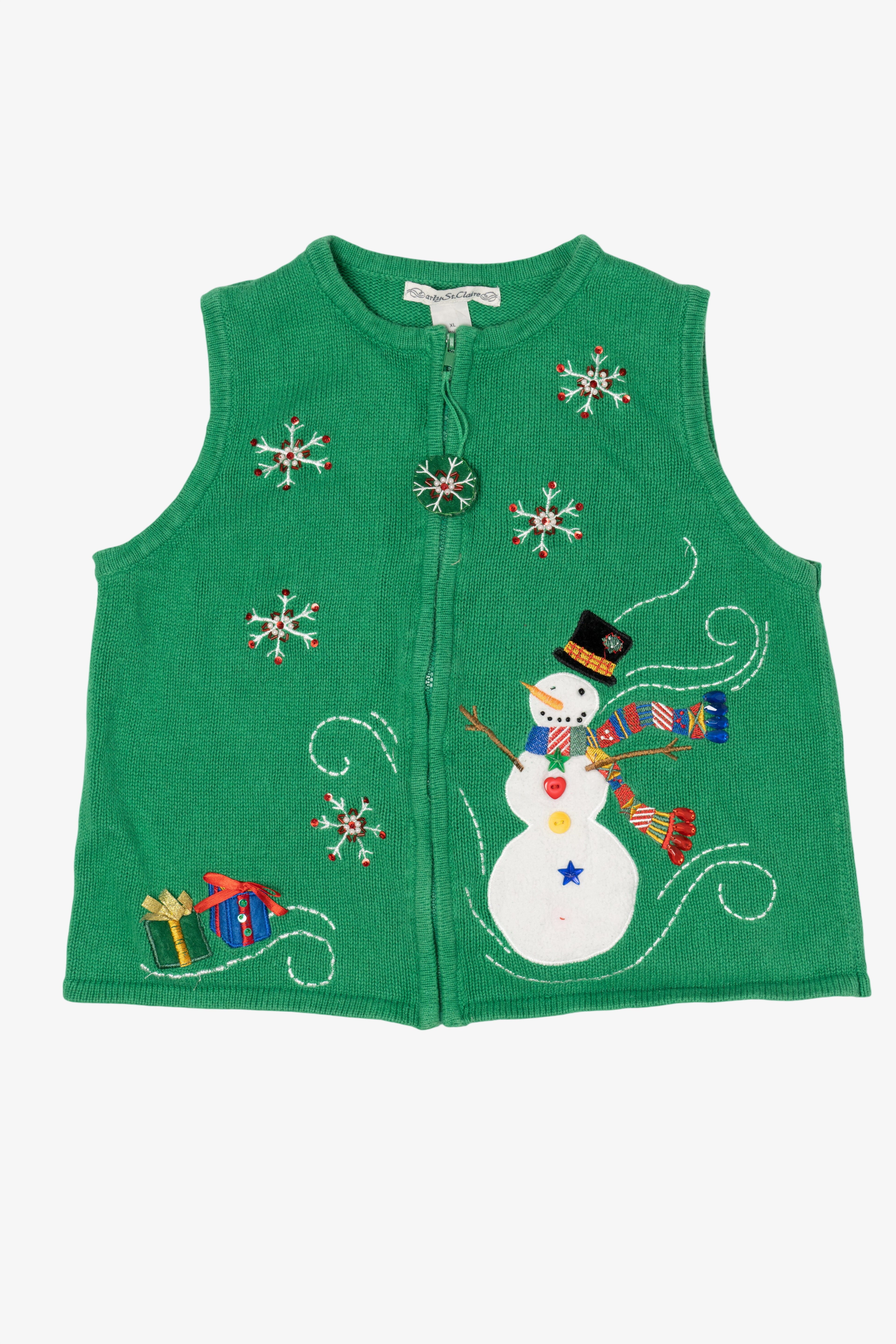 Vintage Green Carly St. Claire Snowmen Christmas Vest (1990s)