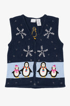 Vintage Navy Blue Bobbie Brooks Penguins Ugly Christmas Vest (1990s)