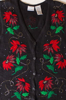 Vintage Black Flowers Ugly Christmas Vest (1990s)