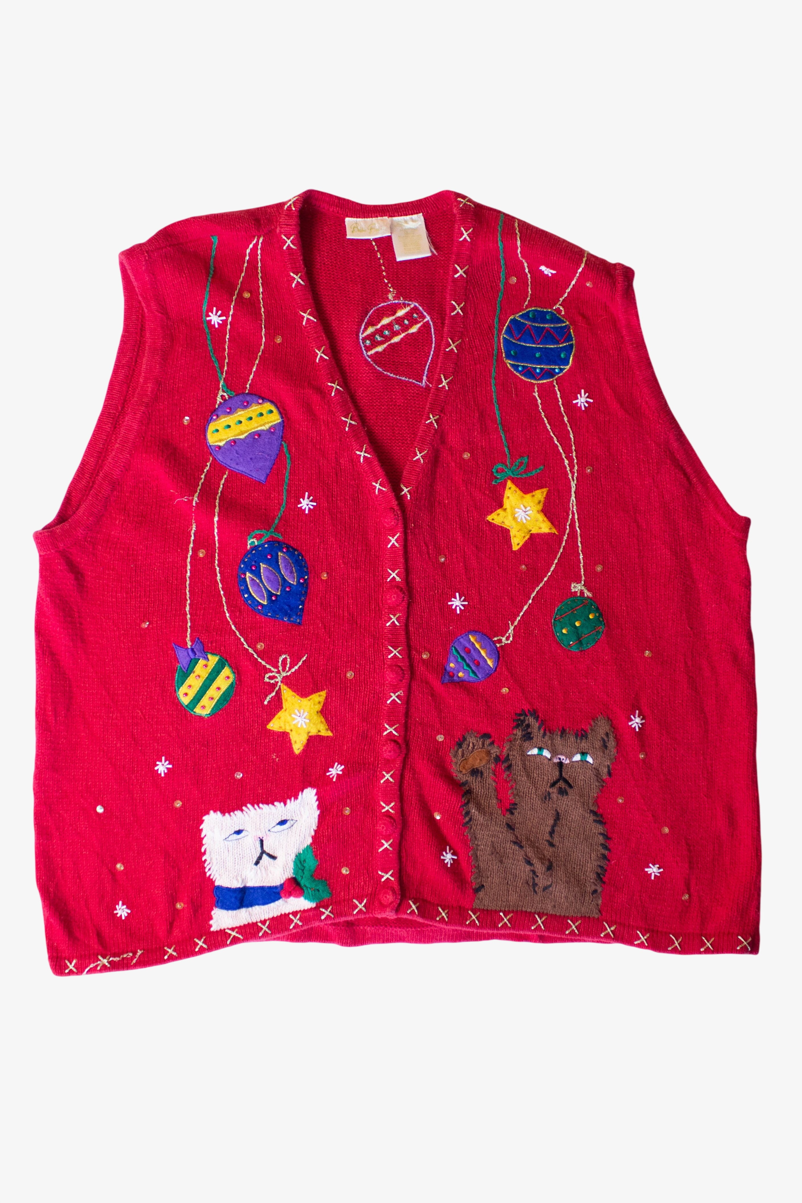 Vintage Cats And Ornaments Christmas Vest (1990s)