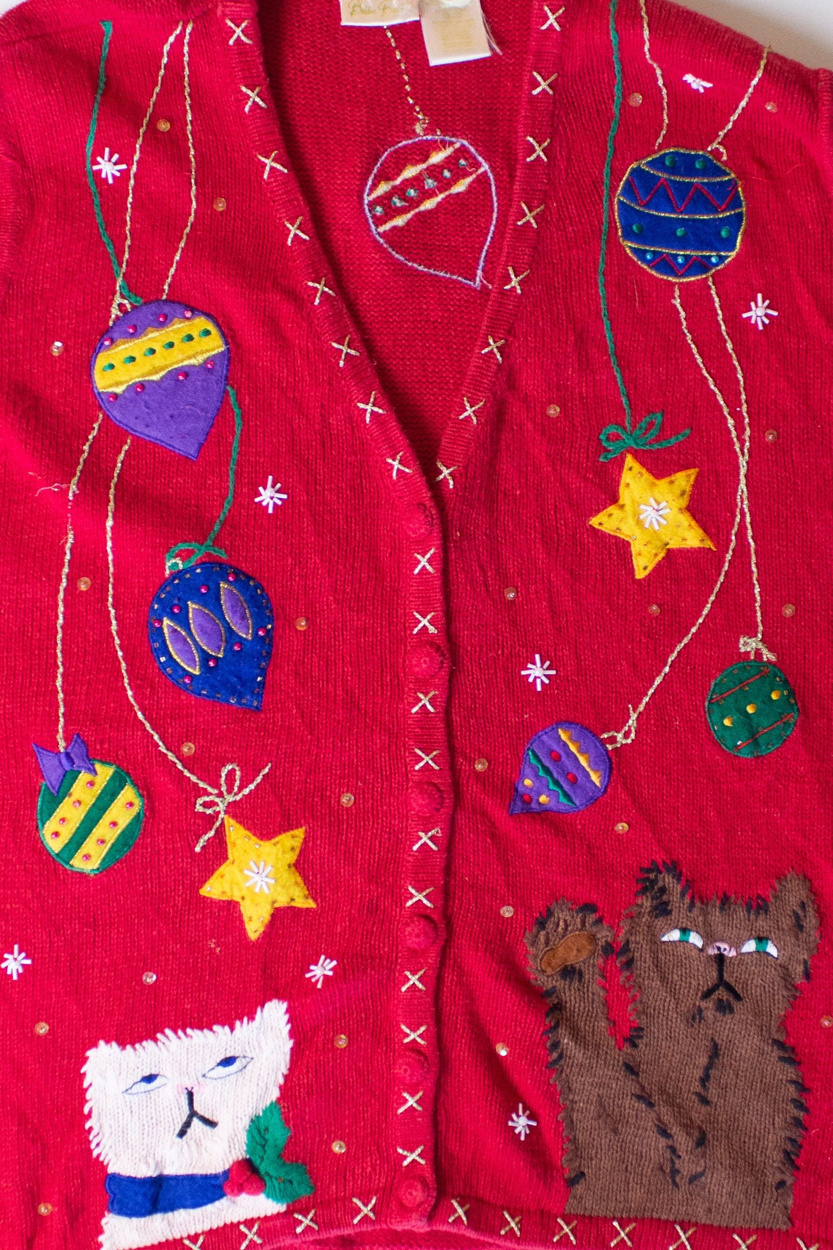 Vintage Cats And Ornaments Christmas Vest (1990s)