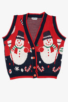 Vintage Navy Blue Cabin Creek Snowmen Ugly Christmas Vest (1990s)