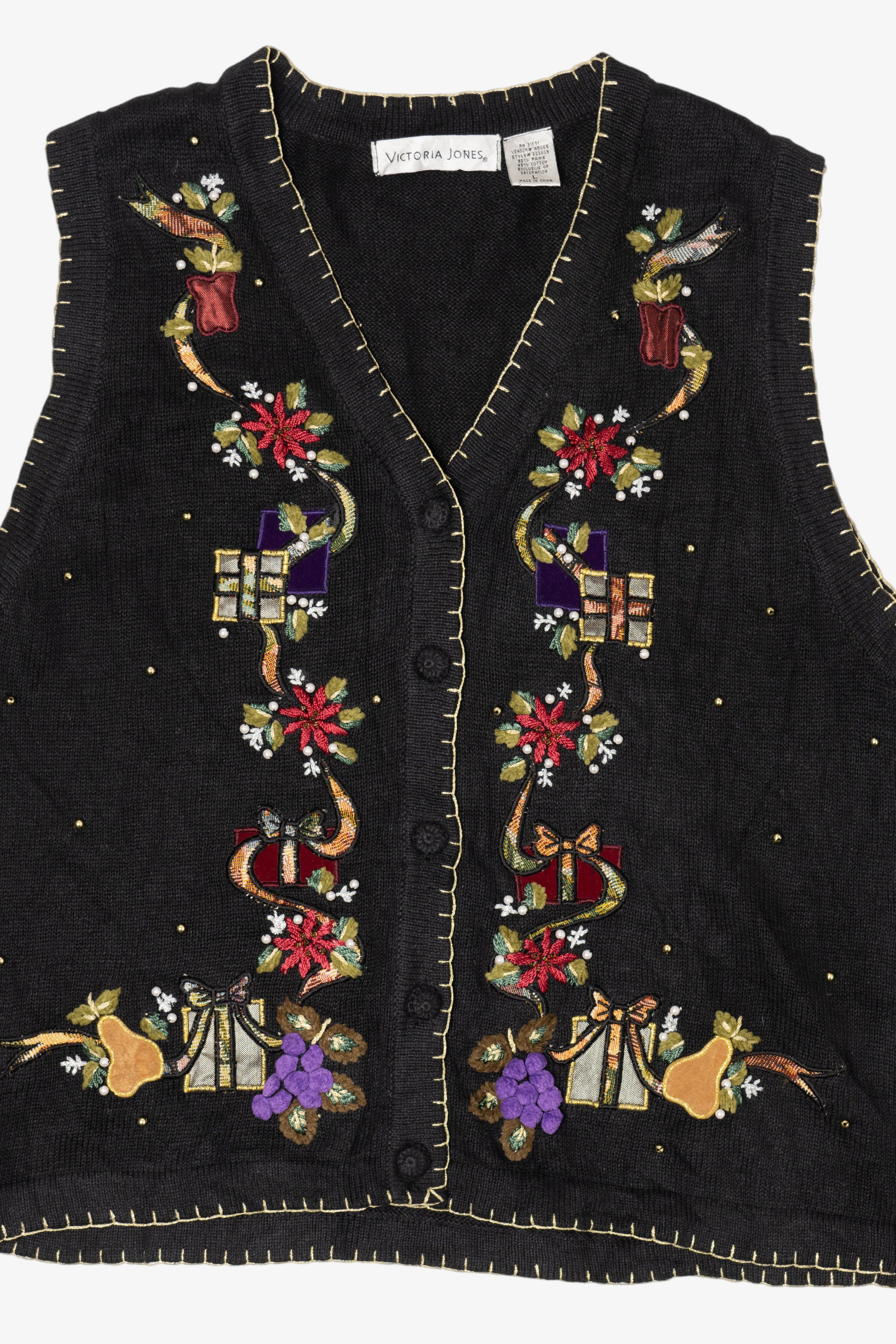 Vintage Black Victoria Jones Presents Ugly Christmas Vest (1990s)