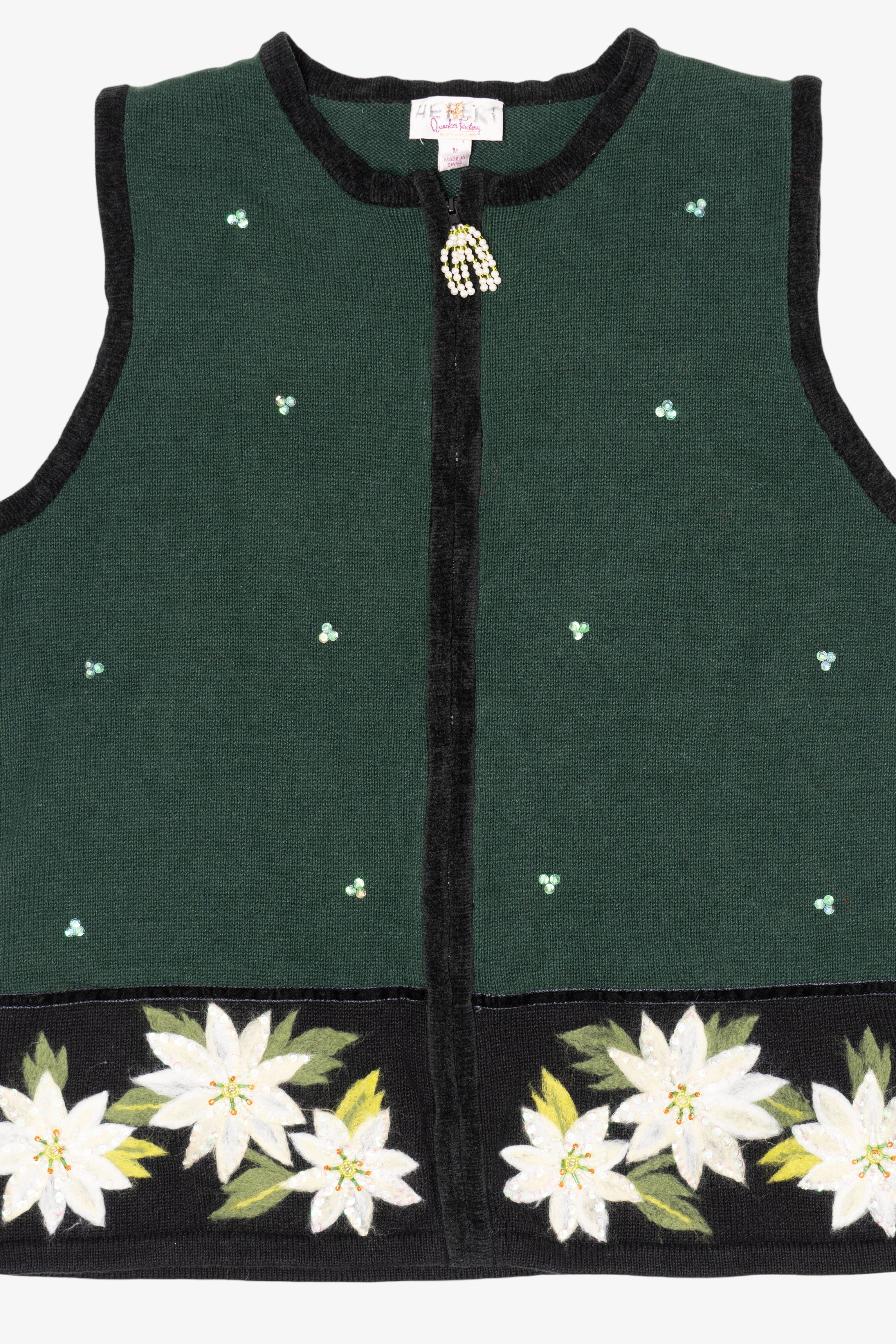Vintage Green Quacker Factory Flowers Ugly Christmas Vest (2000s)
