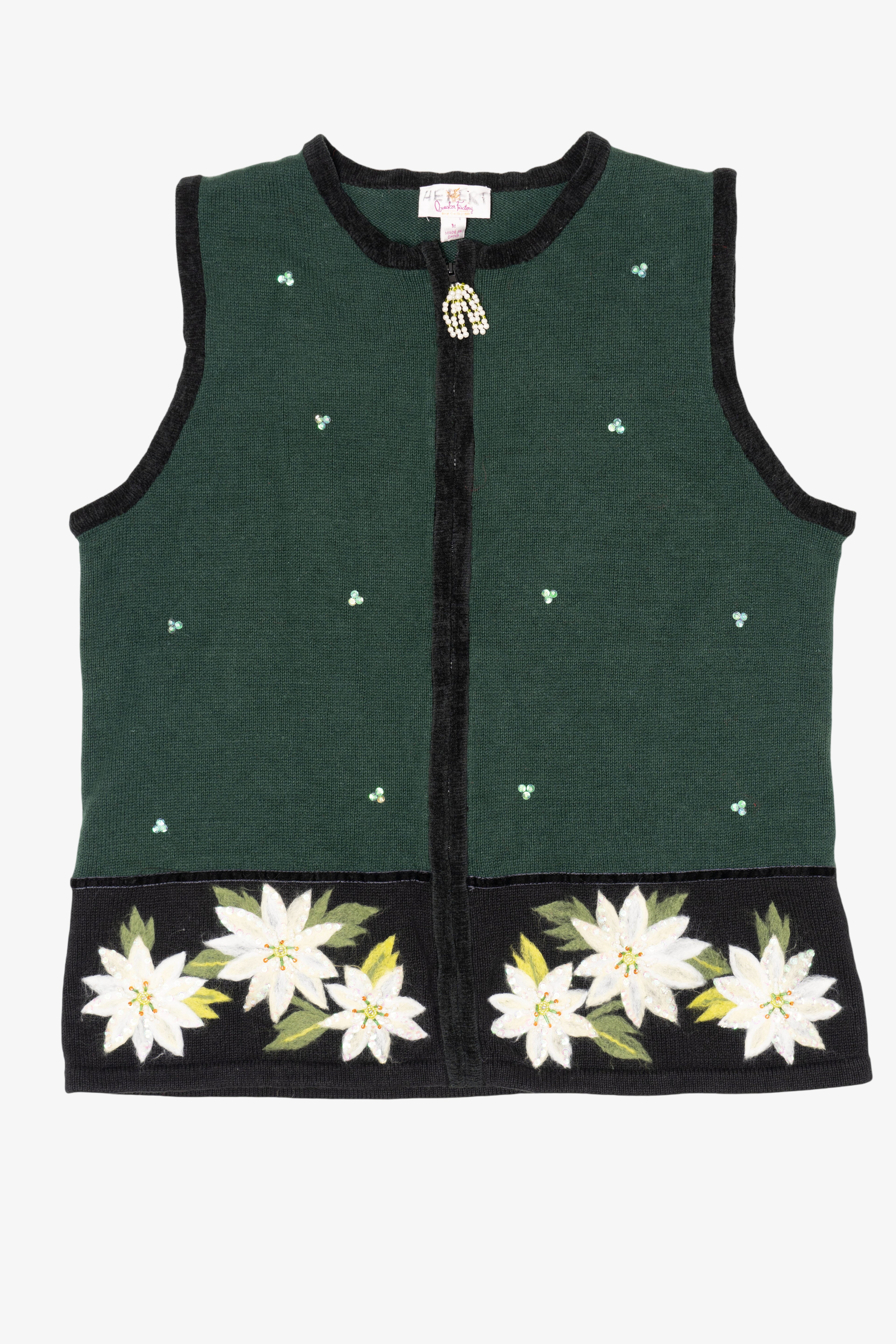 Vintage Green Quacker Factory Flowers Ugly Christmas Vest (2000s)