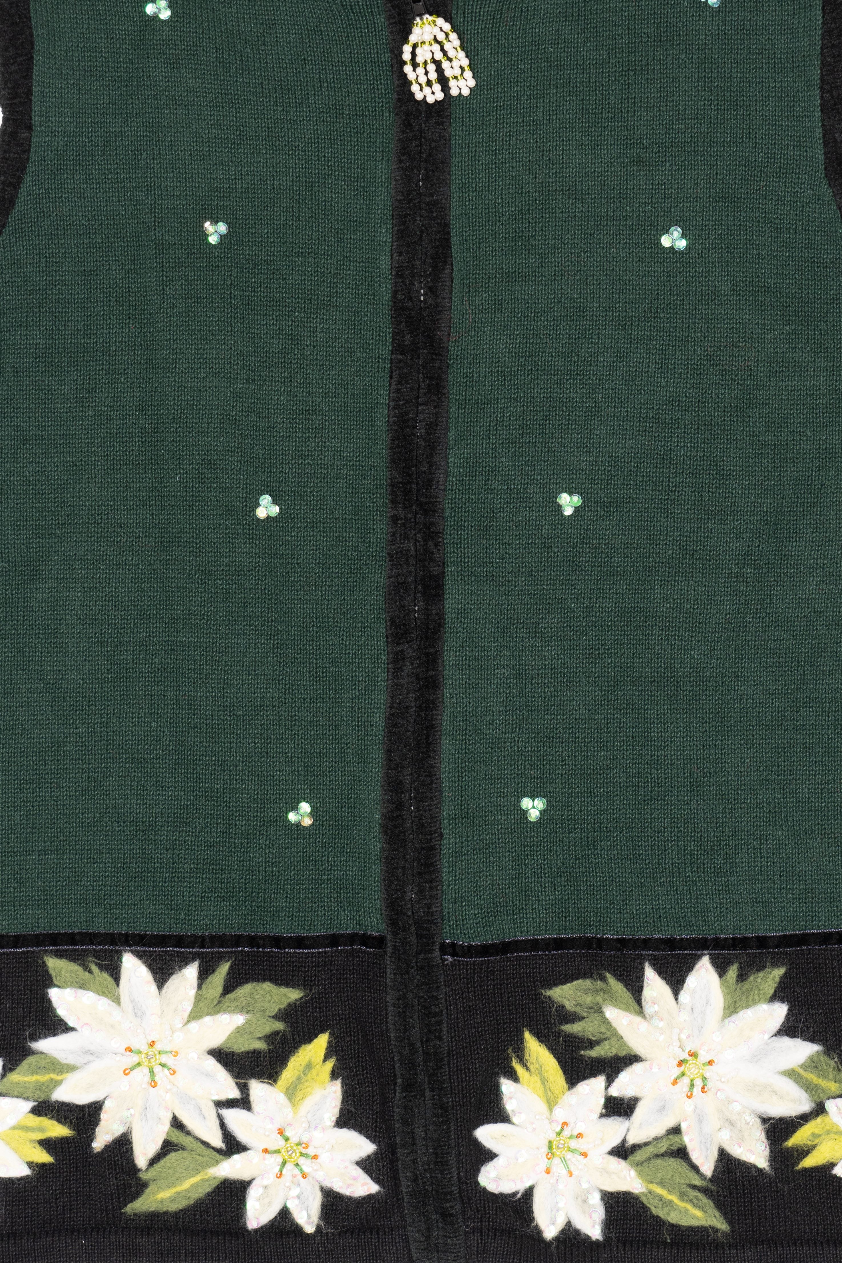 Vintage Green Quacker Factory Flowers Ugly Christmas Vest (2000s)