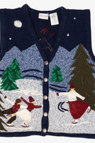 Vintage Navy Blue Ice Skating Bobbie Brooks Ugly Christmas Vest (2000s)