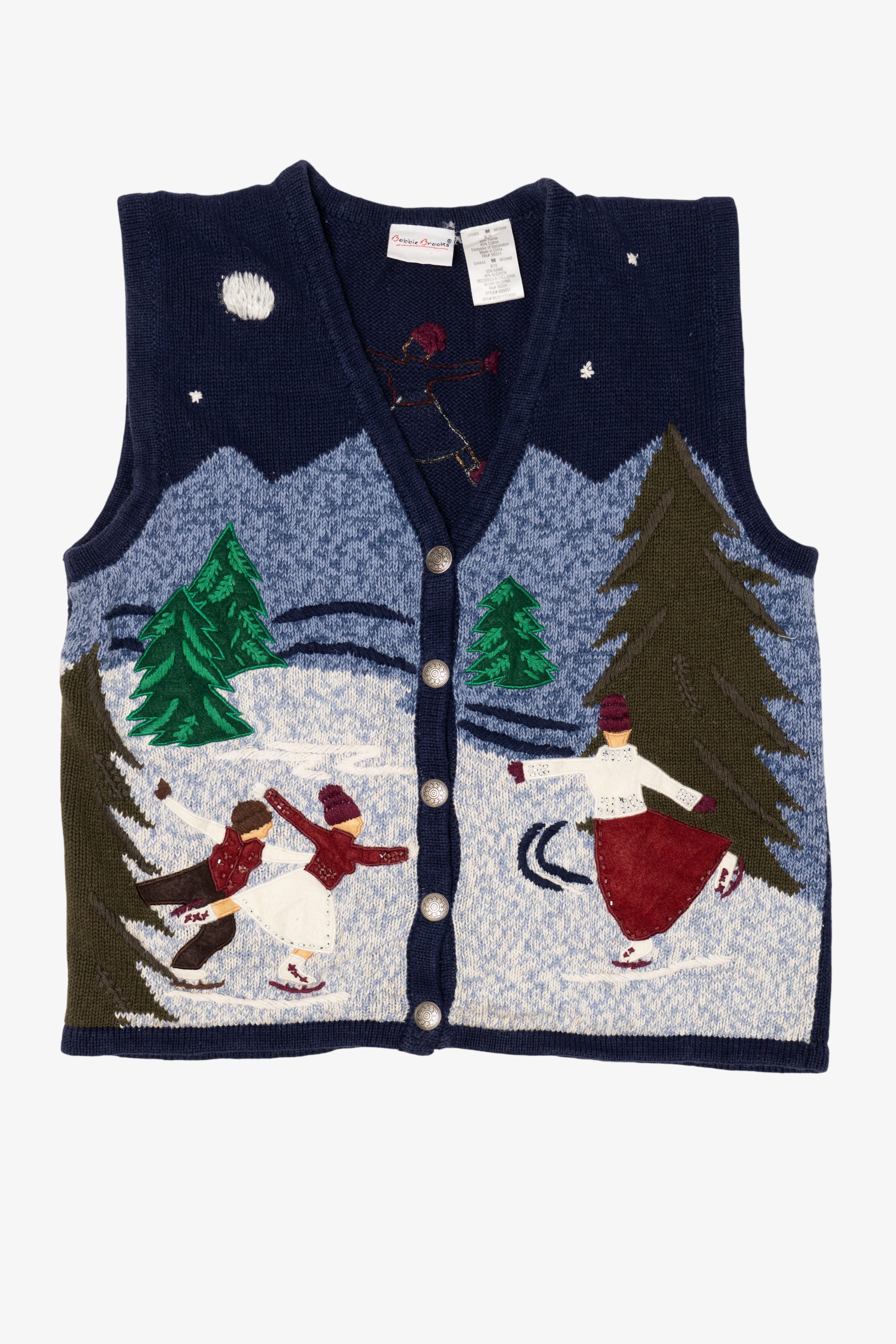 Vintage Navy Blue Ice Skating Bobbie Brooks Ugly Christmas Vest (2000s)