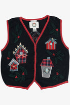 Vintage Christopher & Banks Hand Embroidered Bird Houses Ugly Christmas Vest (1990s)