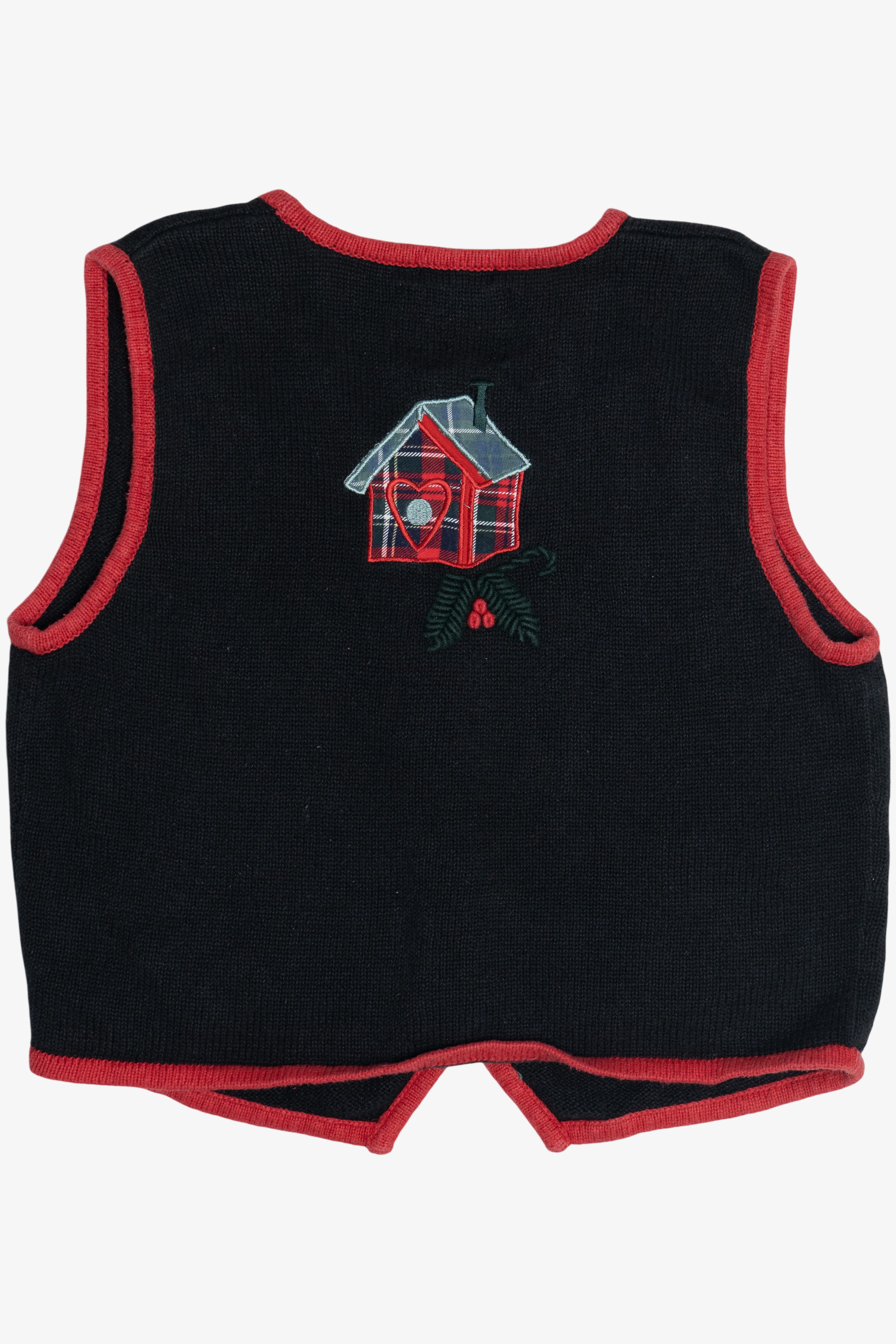 Vintage Christopher & Banks Hand Embroidered Bird Houses Ugly Christmas Vest (1990s)