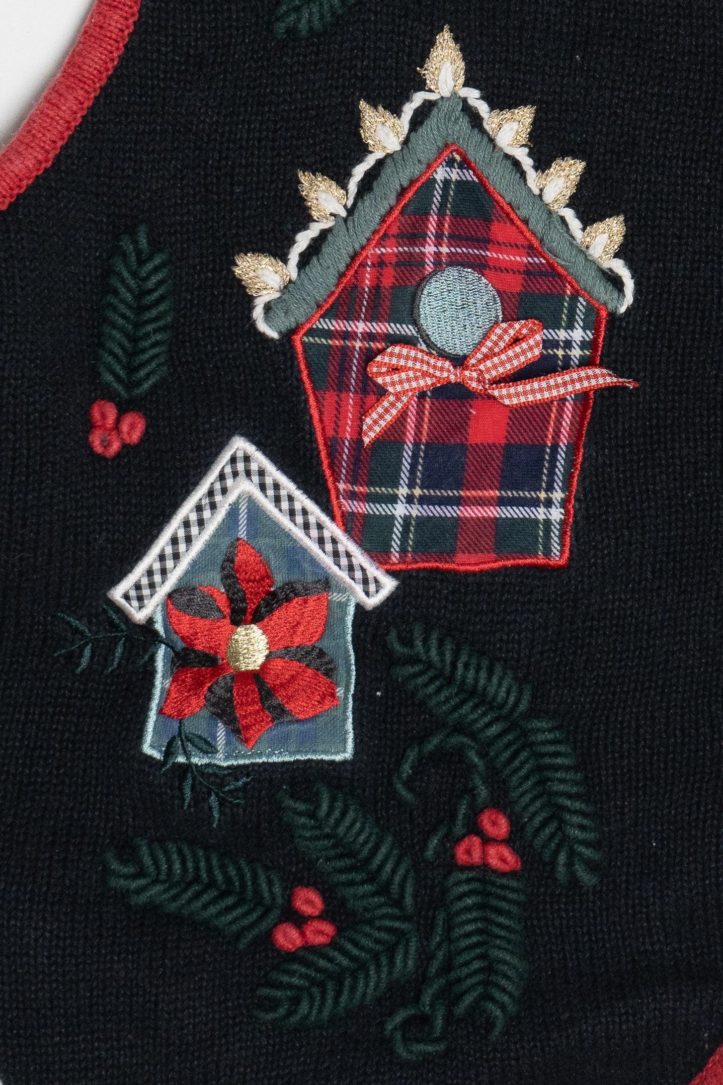 Vintage Christopher & Banks Hand Embroidered Bird Houses Ugly Christmas Vest (1990s)