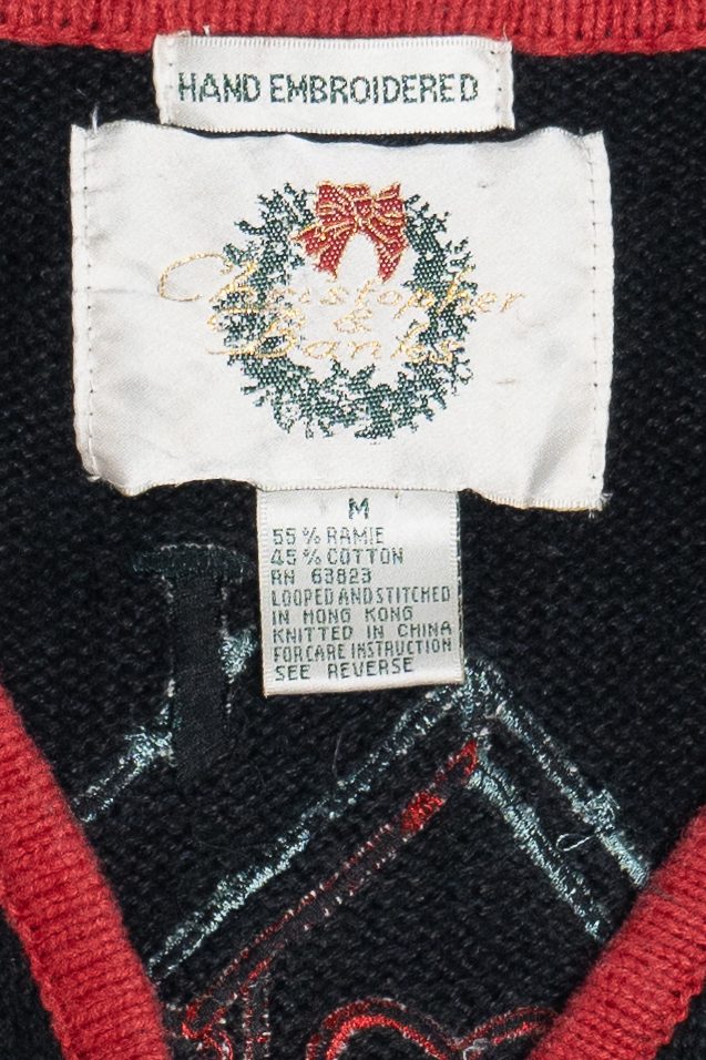Vintage Christopher & Banks Hand Embroidered Bird Houses Ugly Christmas Vest (1990s)