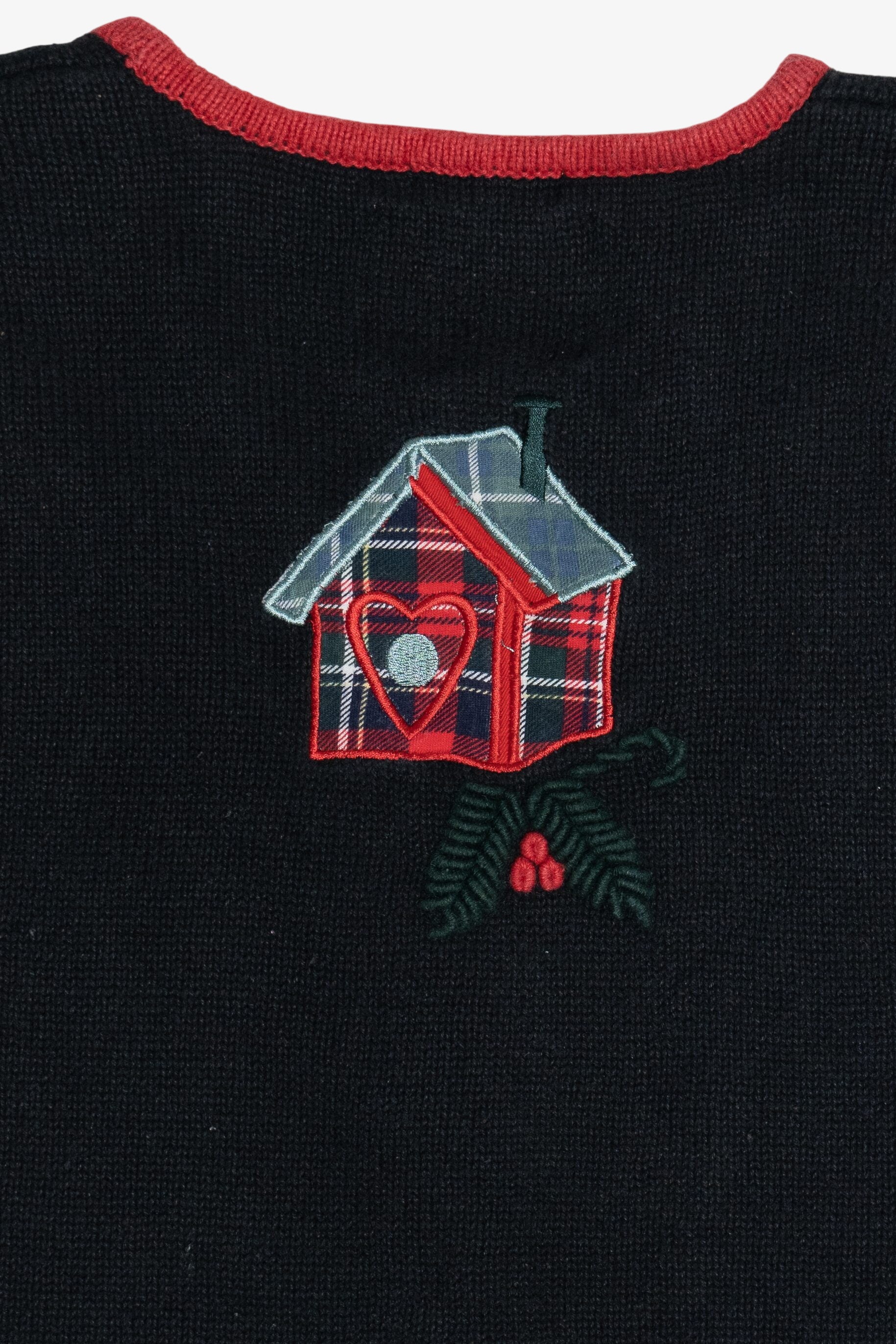 Vintage Christopher & Banks Hand Embroidered Bird Houses Ugly Christmas Vest (1990s)