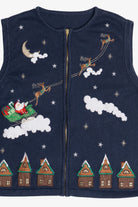 Vintage Blue Santa & His Sleigh Night Scene Ugly Christmas Vest (2000s)