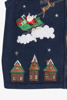 Vintage Blue Santa & His Sleigh Night Scene Ugly Christmas Vest (2000s)