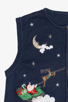 Vintage Blue Santa & His Sleigh Night Scene Ugly Christmas Vest (2000s)
