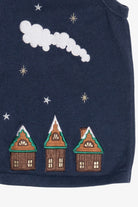Vintage Blue Santa & His Sleigh Night Scene Ugly Christmas Vest (2000s)