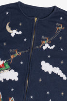 Vintage Blue Santa & His Sleigh Night Scene Ugly Christmas Vest (2000s)