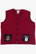 Vintage Coldwater Creek Tree & Snowmen Front Pockets Ugly Christmas Vest (2000s)