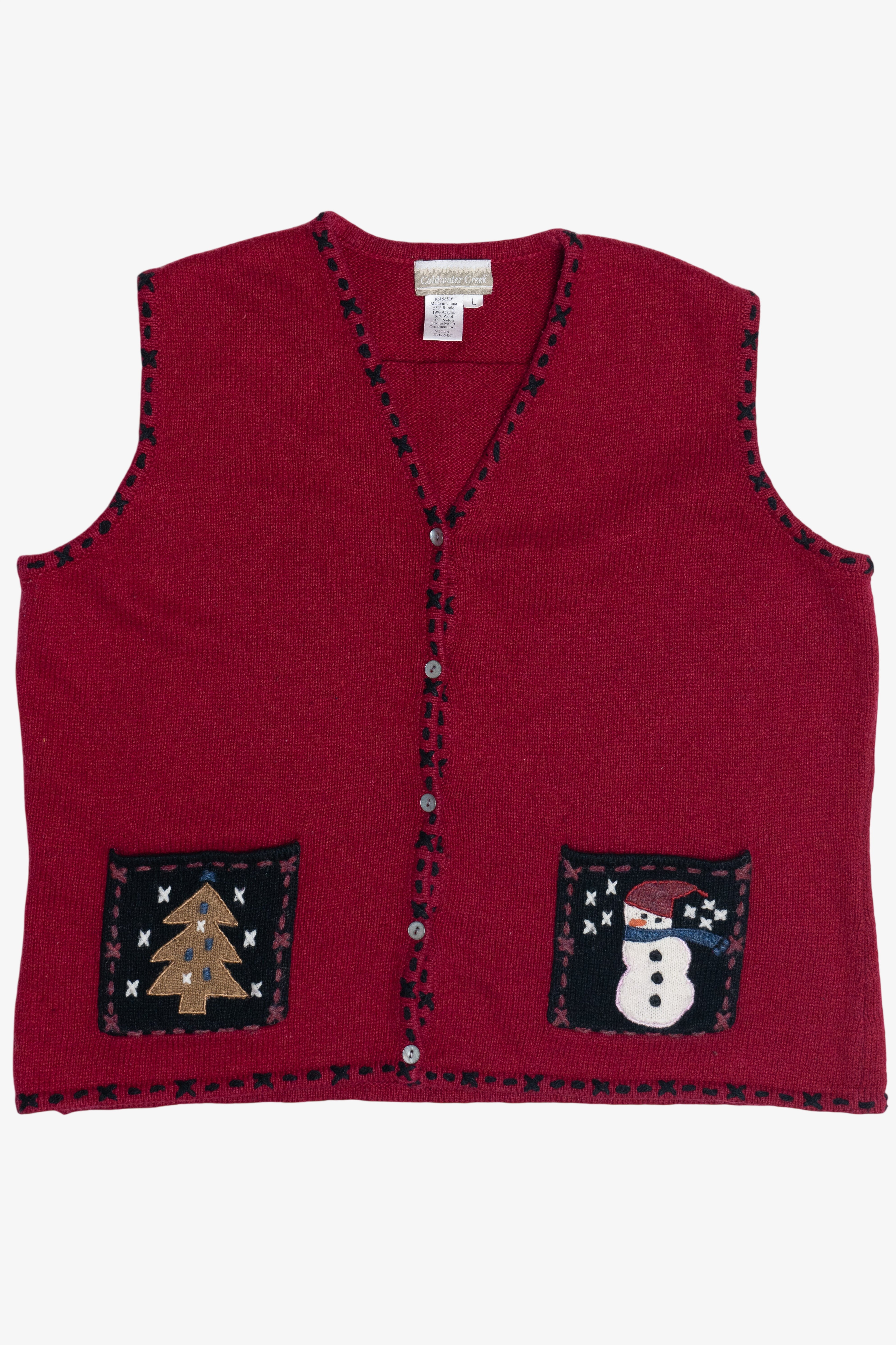 Vintage Coldwater Creek Tree & Snowmen Front Pockets Ugly Christmas Vest (2000s)