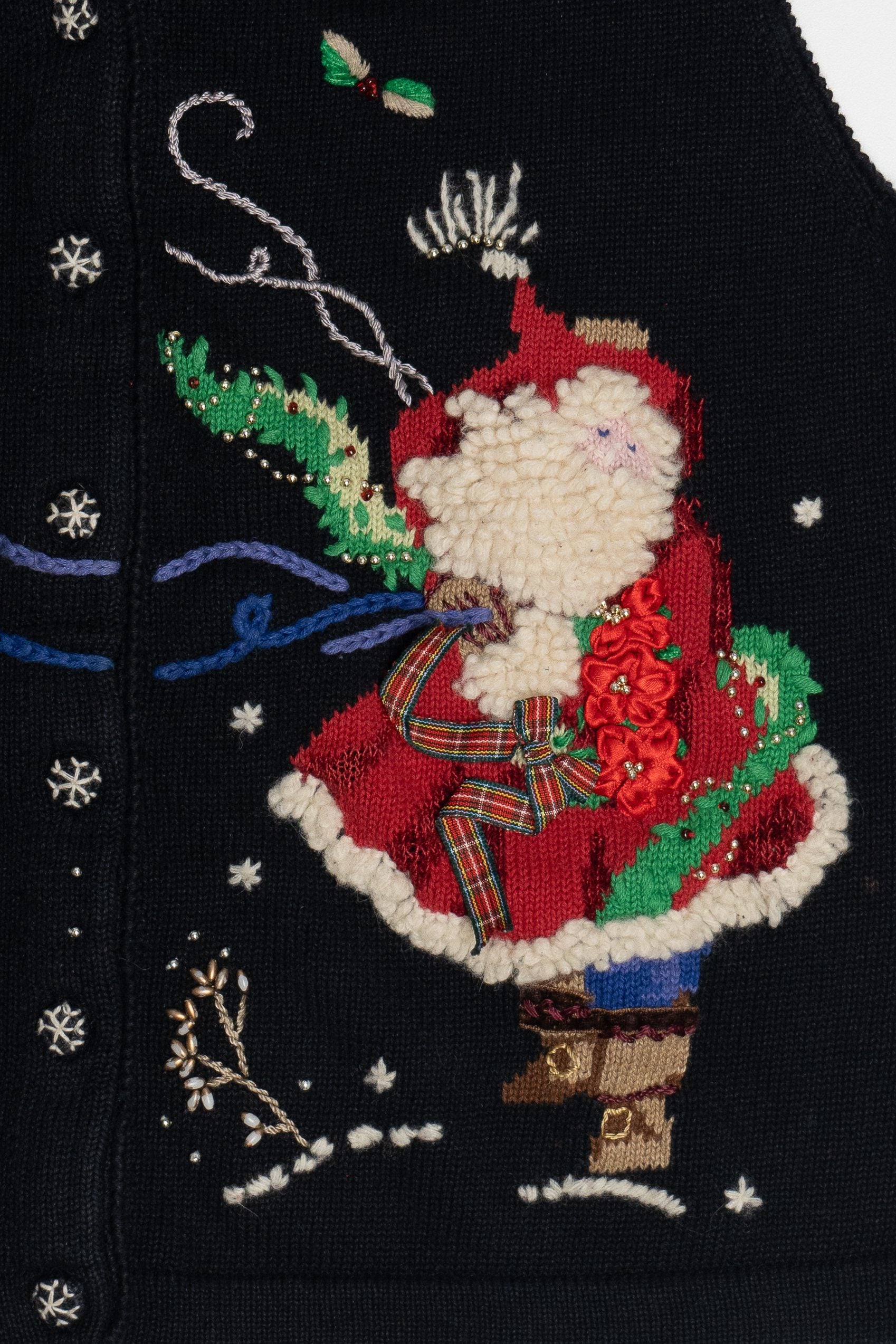 Vintage Susan Bristol Windy Santa Ugly Christmas Vest (1990s)