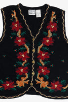 Vintage Erika II Hand Knit Holiday Flowers Ugly Christmas Vest (1990s)
