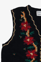 Vintage Erika II Hand Knit Holiday Flowers Ugly Christmas Vest (1990s)