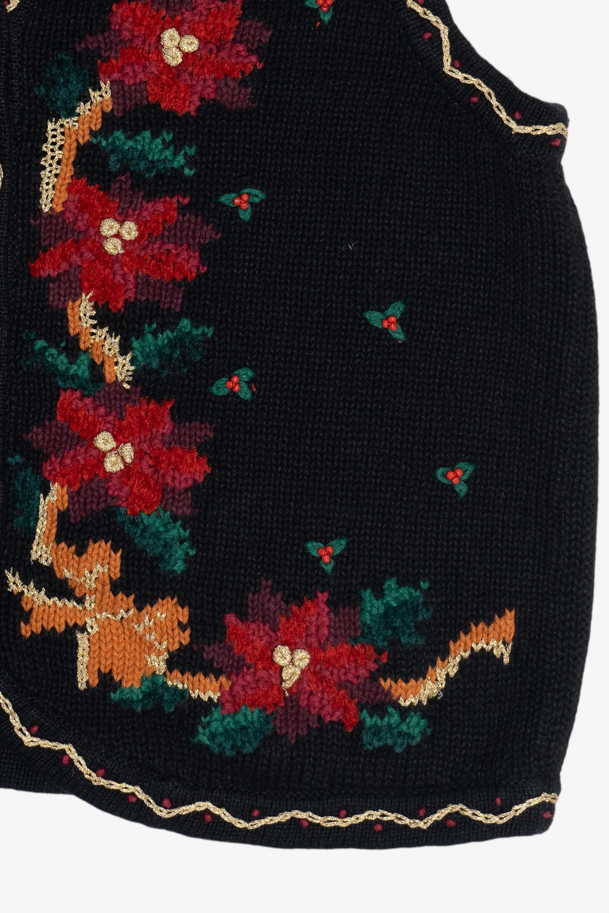 Vintage Erika II Hand Knit Holiday Flowers Ugly Christmas Vest (1990s)