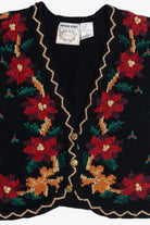 Vintage Erika Hand Knit Holiday Flowers Ugly Christmas Vest (1990s)