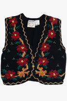 Vintage Erika Hand Knit Holiday Flowers Ugly Christmas Vest (1990s)