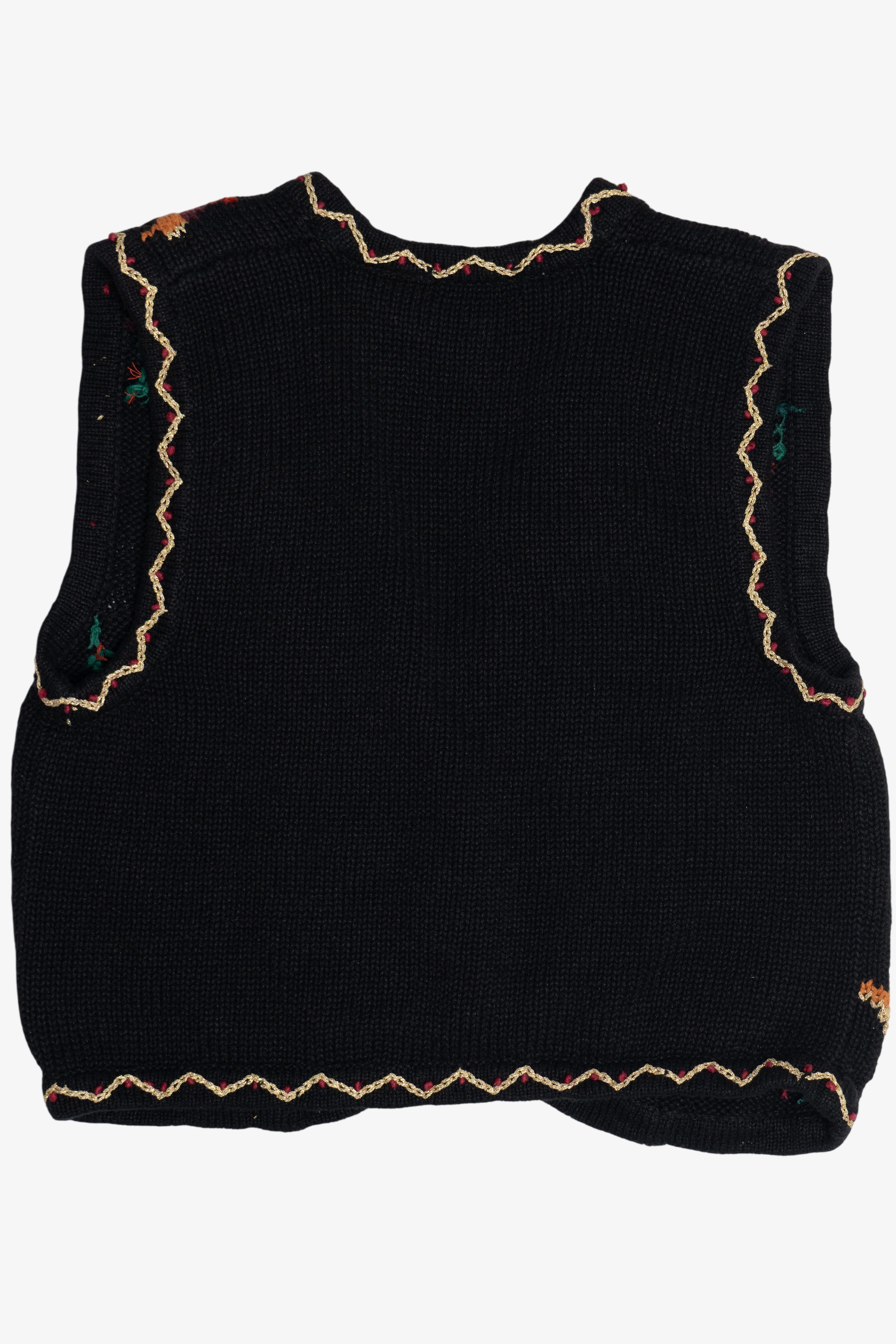 Vintage Erika Hand Knit Holiday Flowers Ugly Christmas Vest (1990s)