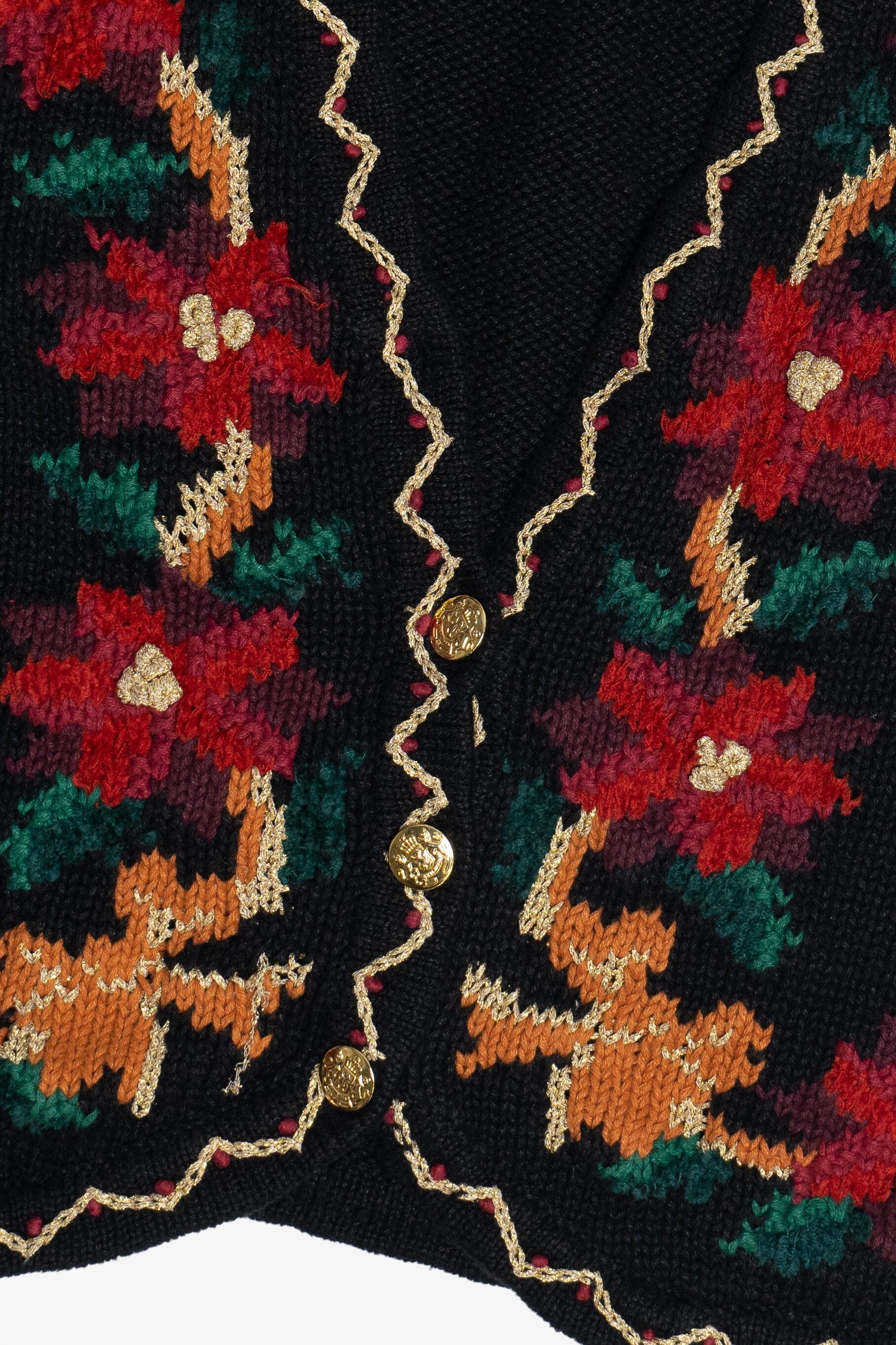 Vintage Erika Hand Knit Holiday Flowers Ugly Christmas Vest (1990s)