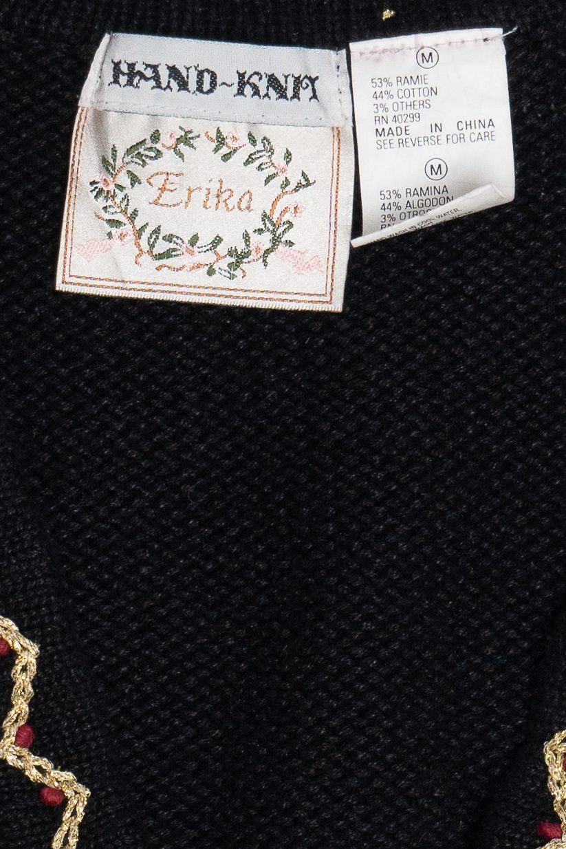 Vintage Erika Hand Knit Holiday Flowers Ugly Christmas Vest (1990s)