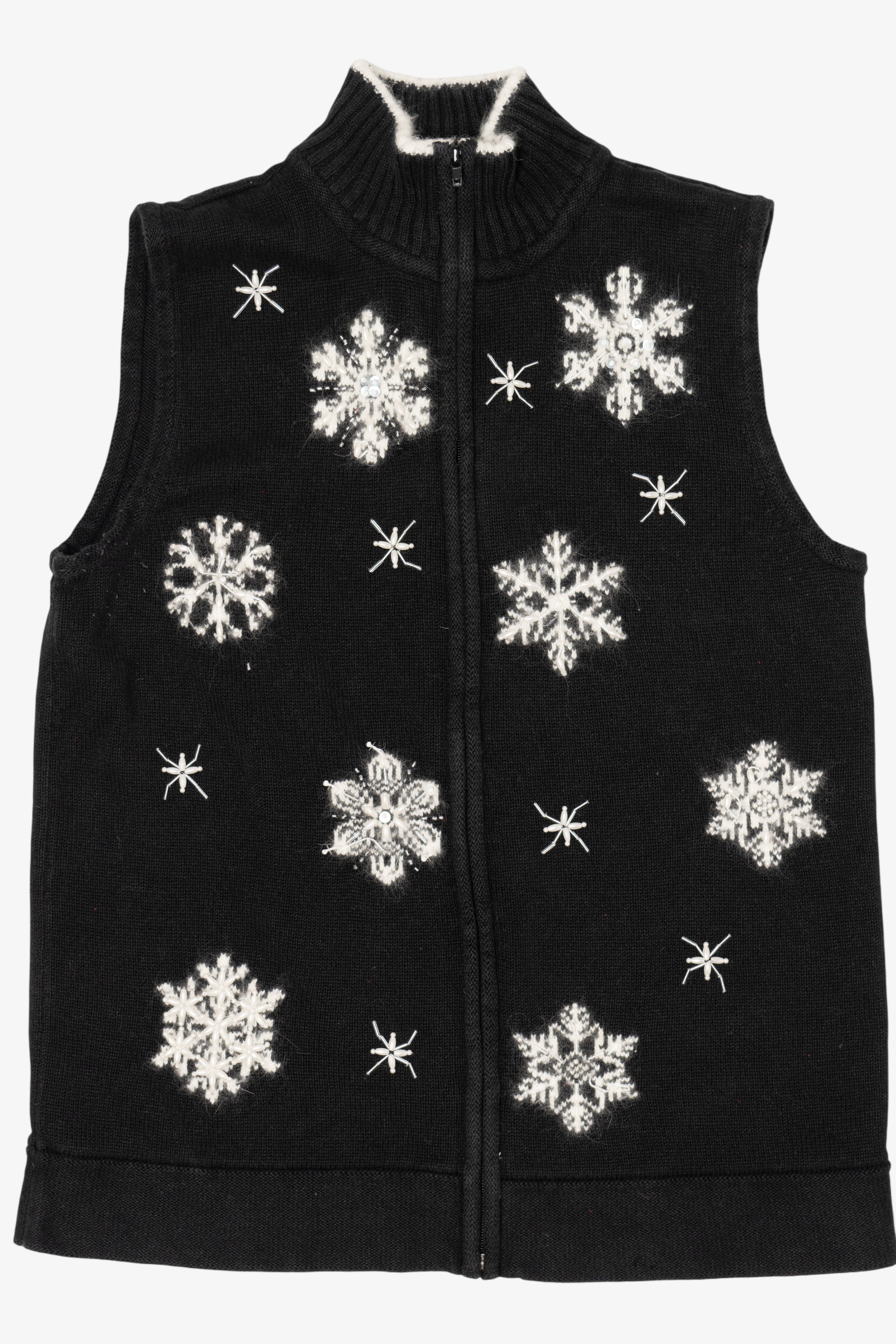 Vintage Black Quacker Factory Snowflakes Ugly Christmas Vest (2000s)
