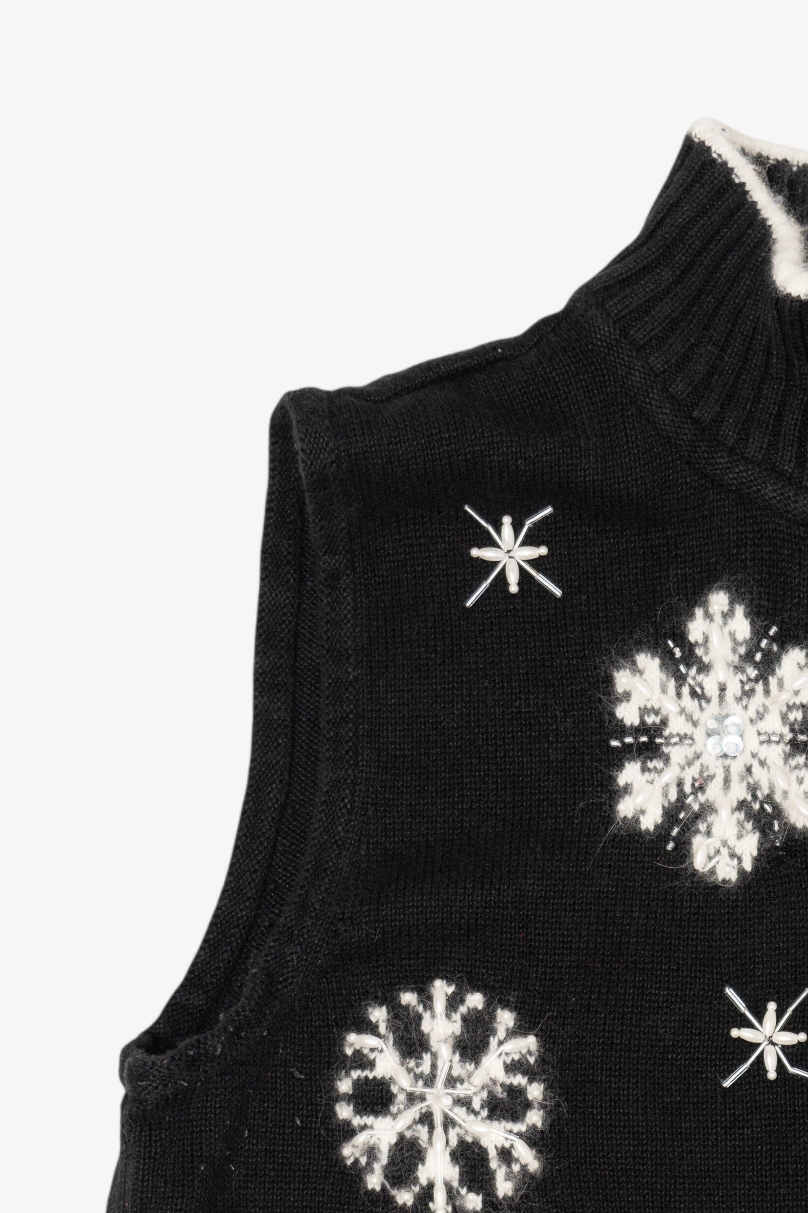 Vintage Black Quacker Factory Snowflakes Ugly Christmas Vest (2000s)