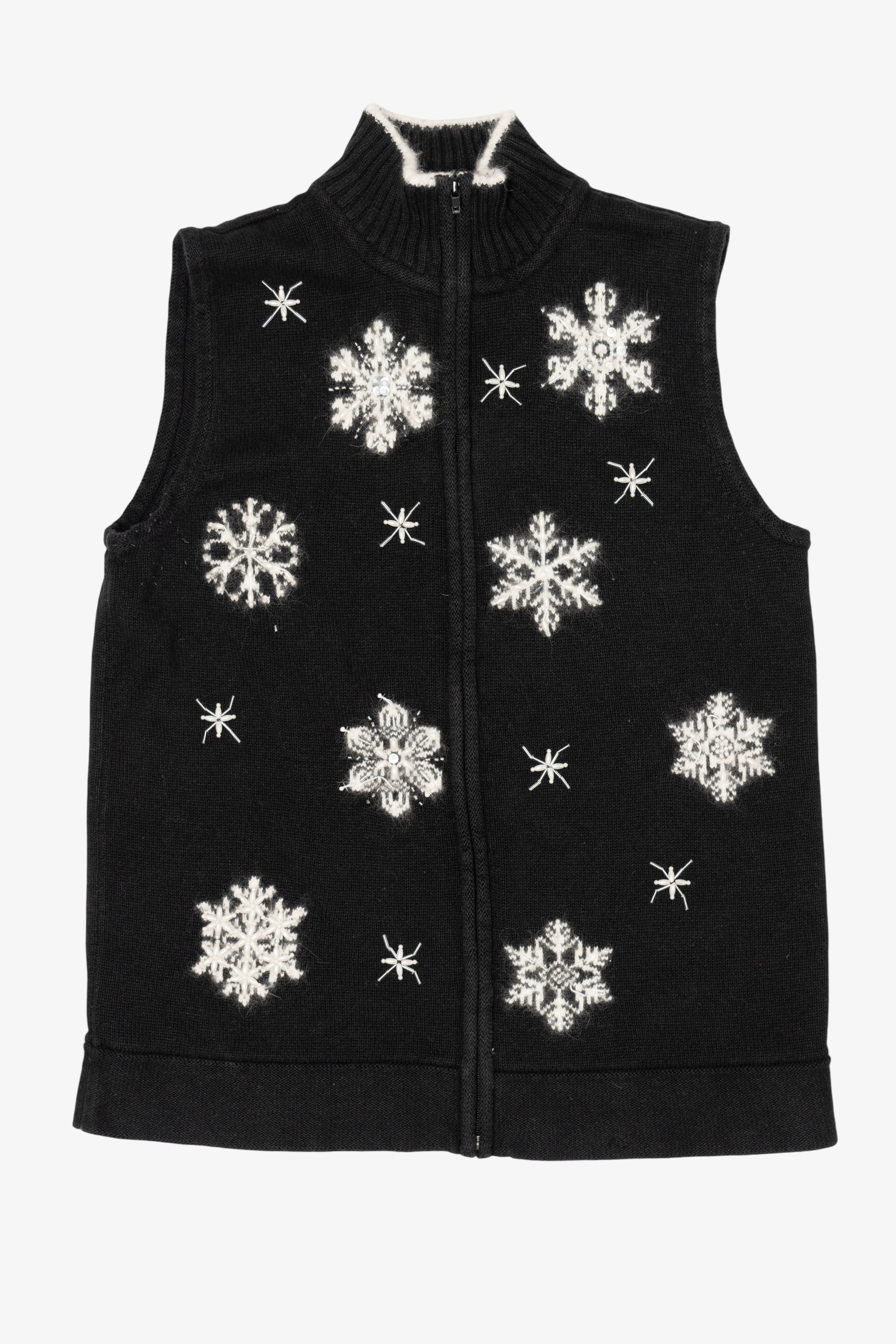 Vintage Black Quacker Factory Snowflakes Ugly Christmas Vest (2000s)