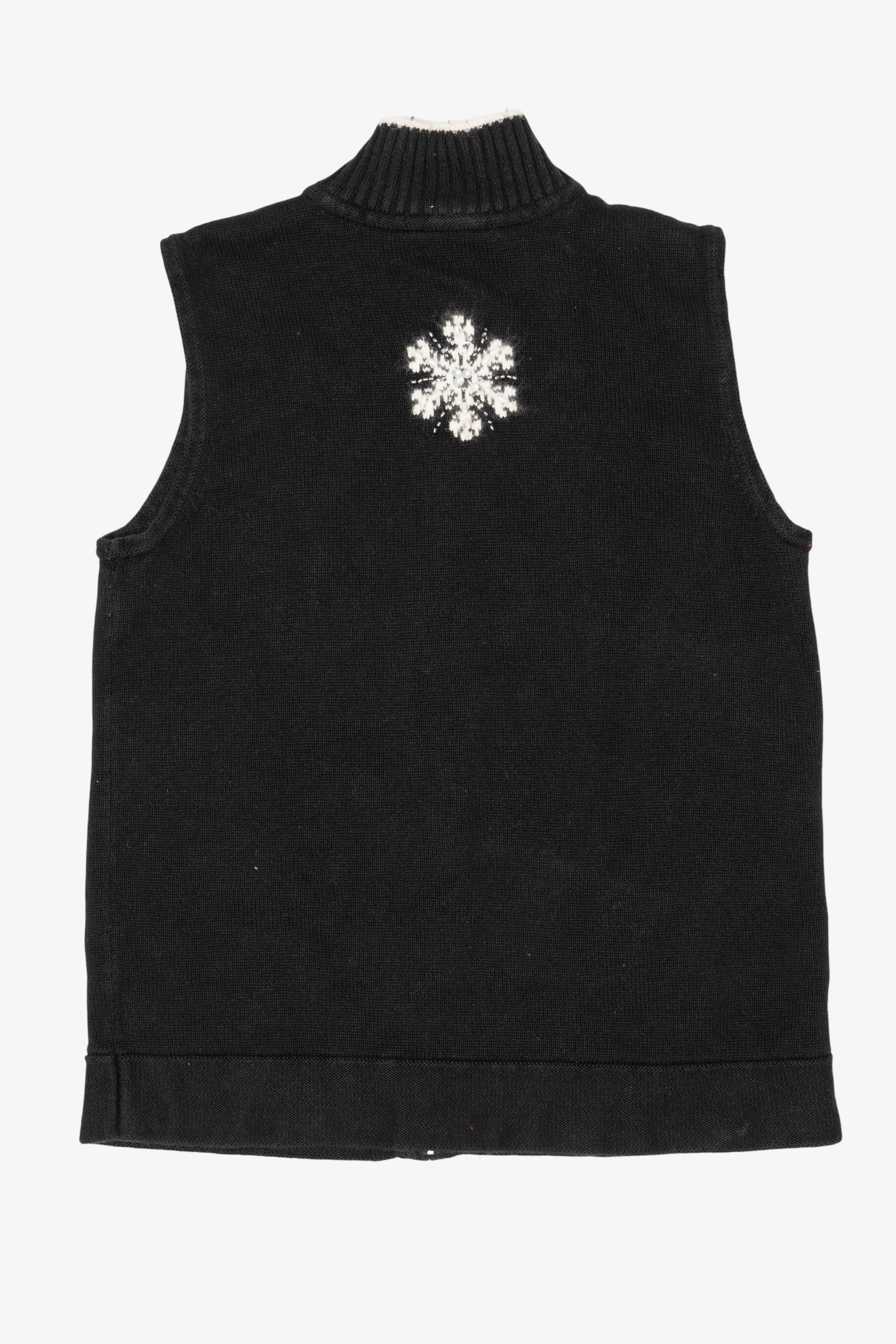 Vintage Black Quacker Factory Snowflakes Ugly Christmas Vest (2000s)