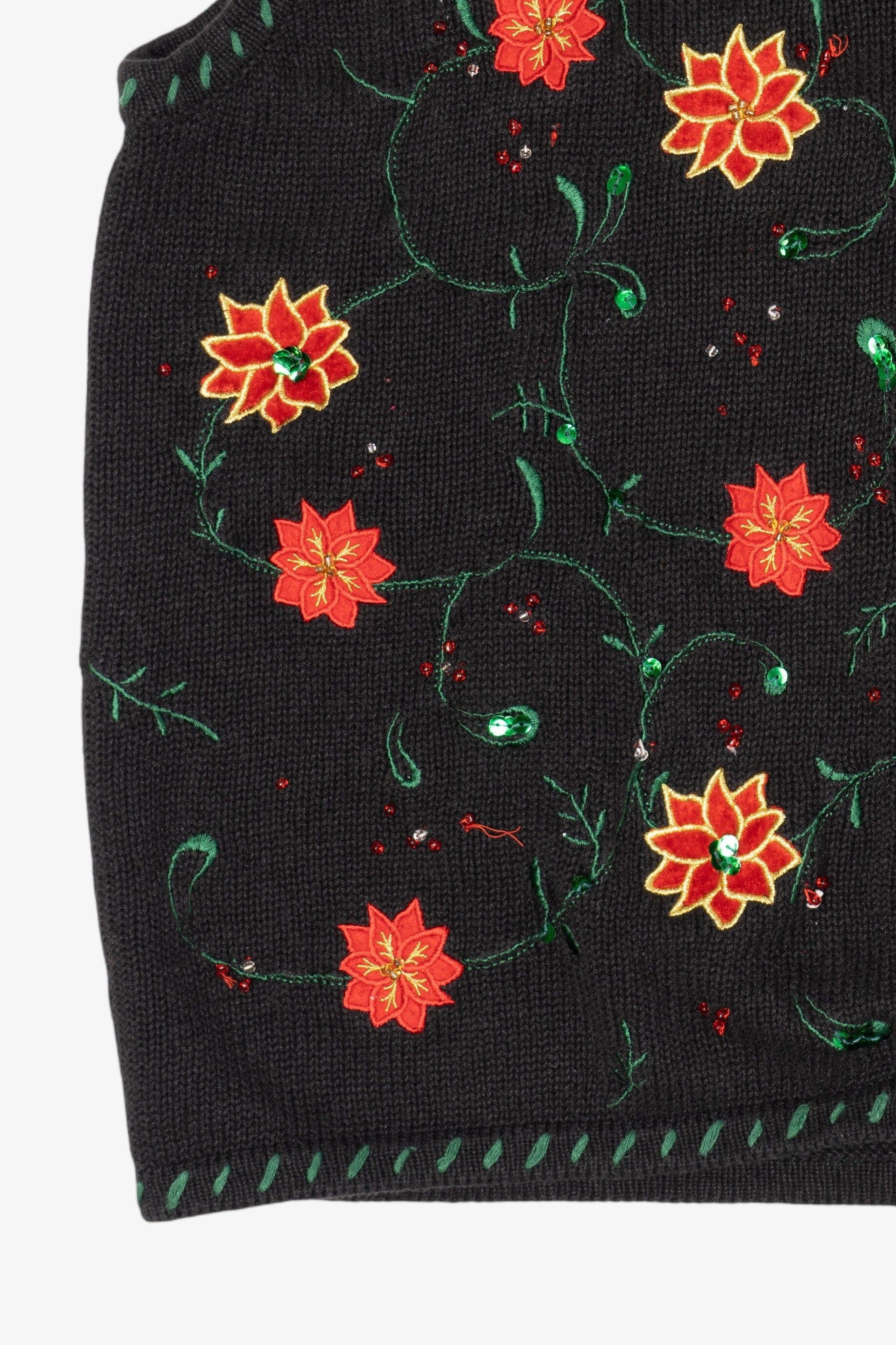 Vintage Black Holiday Editions Poinsettias Ugly Christmas Vest (2000s)