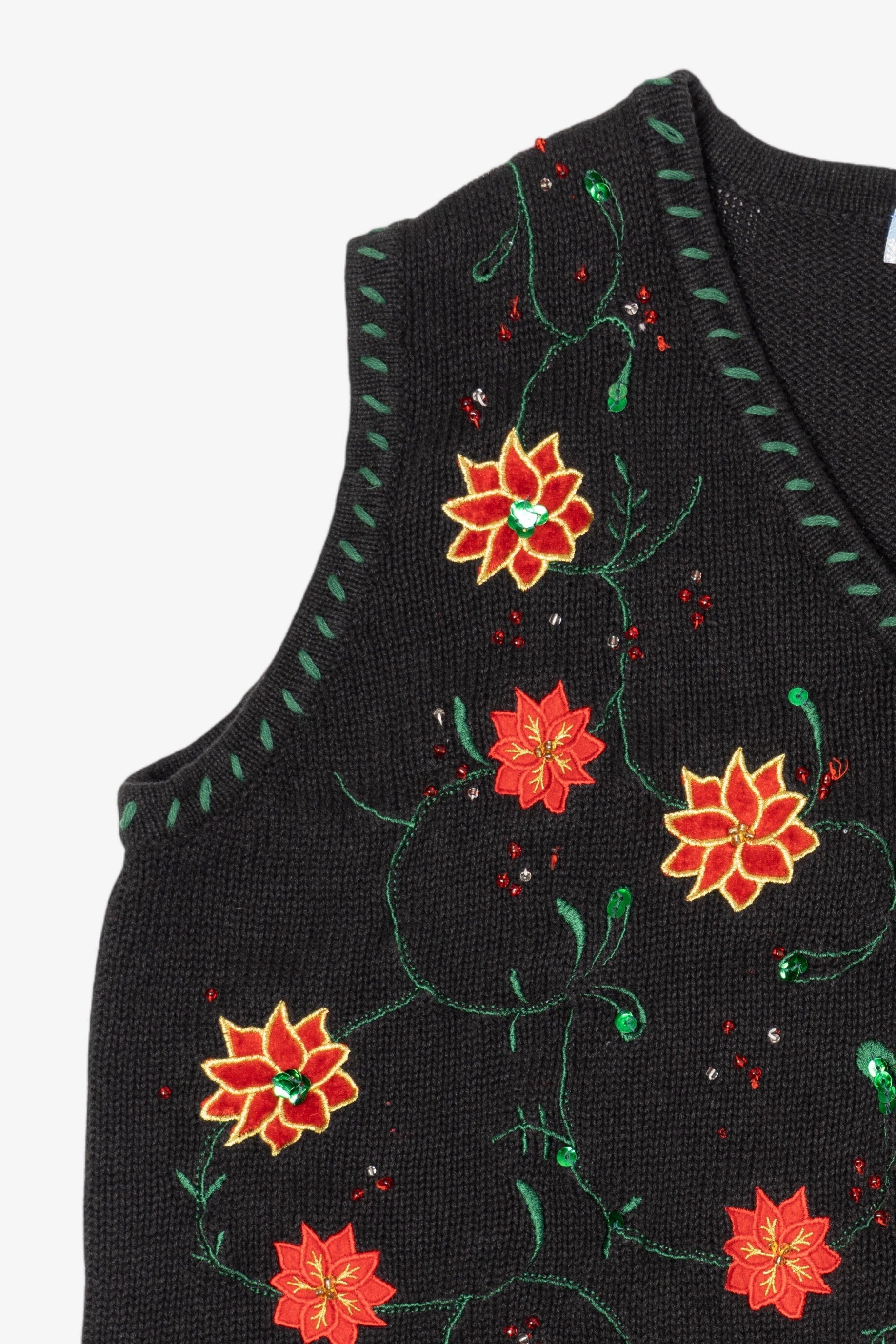 Vintage Black Holiday Editions Poinsettias Ugly Christmas Vest (2000s)