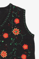 Vintage Black Holiday Editions Poinsettias Ugly Christmas Vest (2000s)