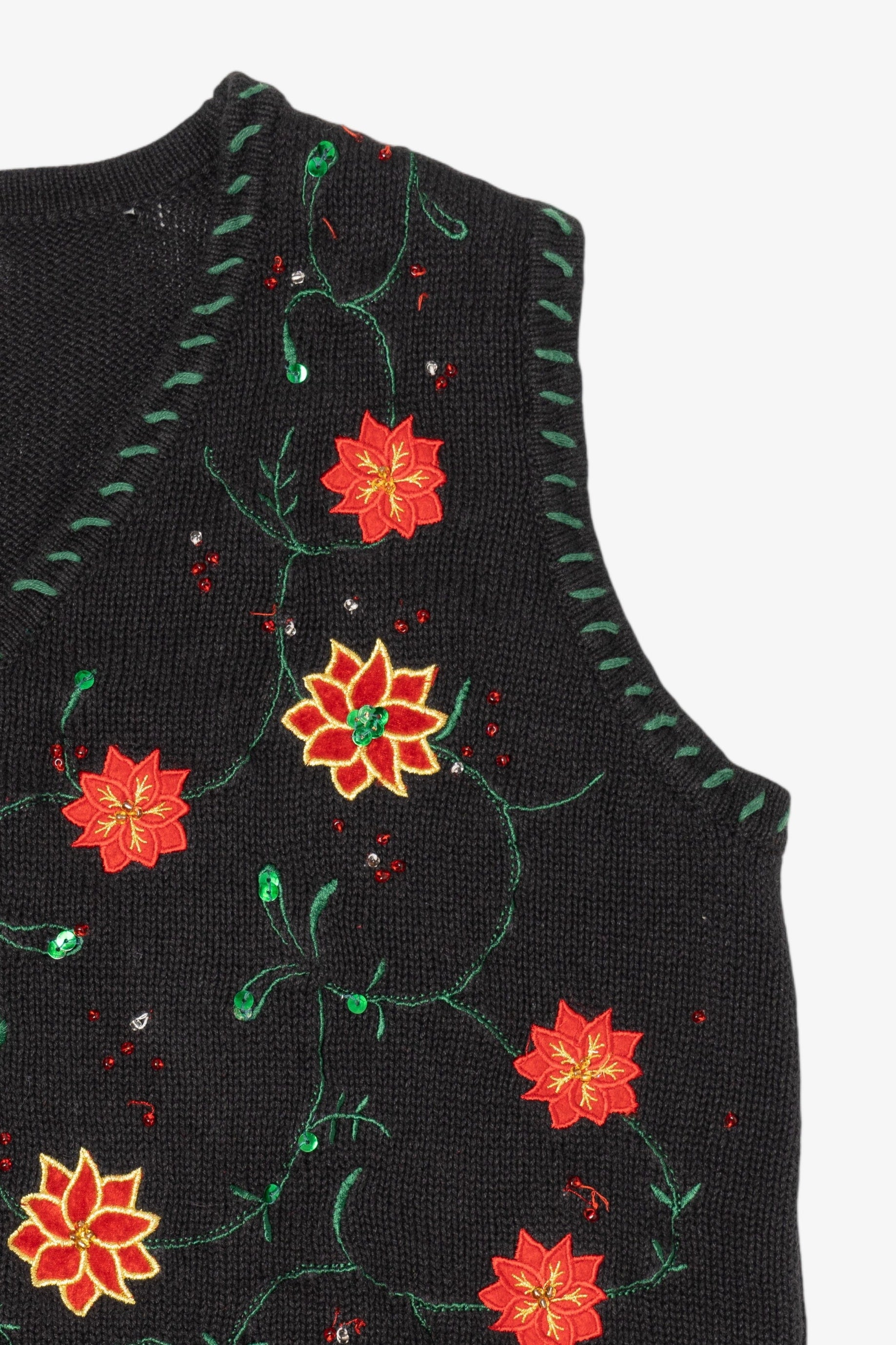 Vintage Black Holiday Editions Poinsettias Ugly Christmas Vest (2000s)