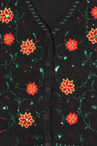 Vintage Black Holiday Editions Poinsettias Ugly Christmas Vest (2000s)
