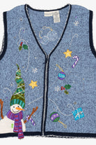 Vintage Blue White Stag Snowmen Ugly Christmas Vest (2000s)