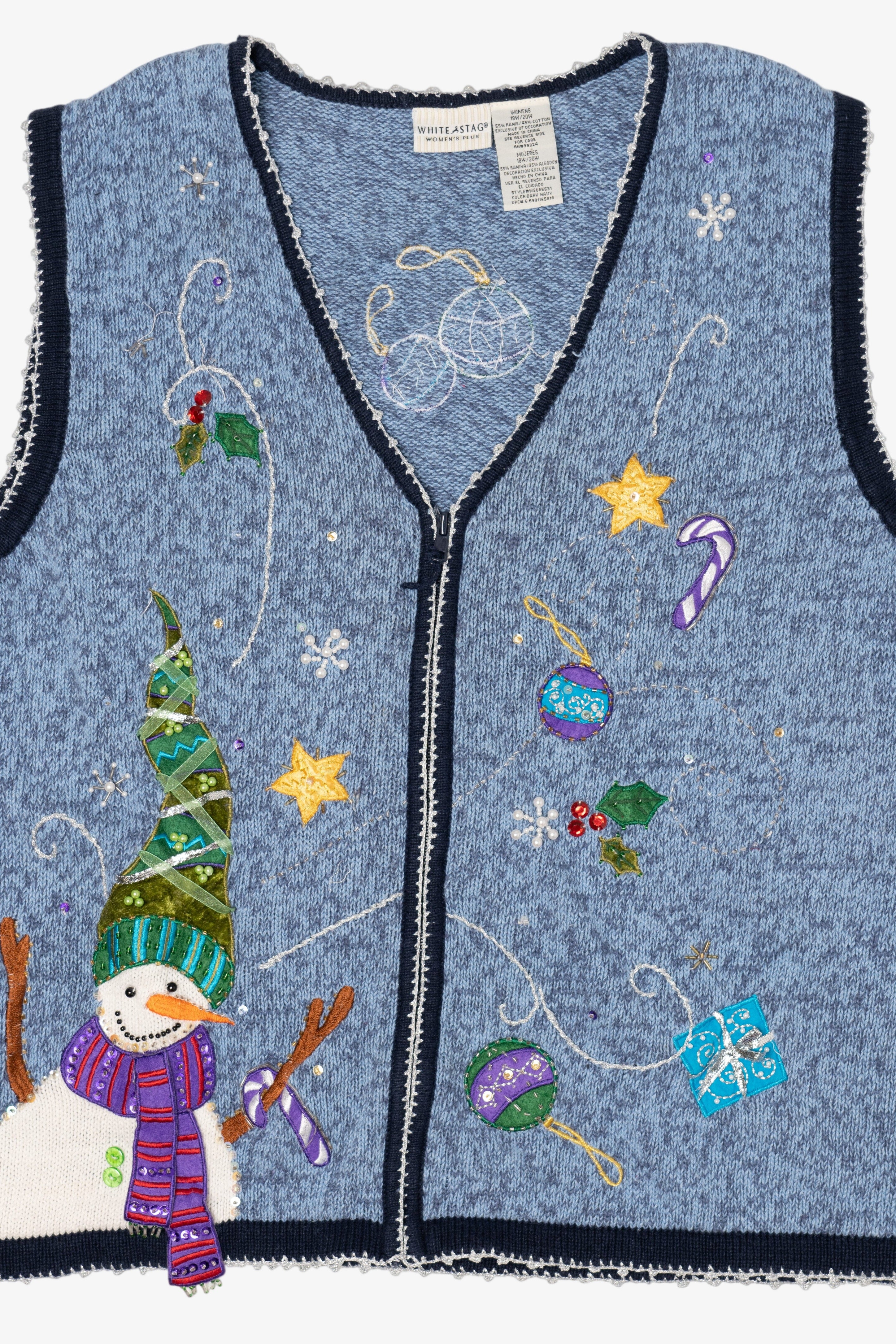 Vintage Blue White Stag Snowmen Ugly Christmas Vest (2000s)