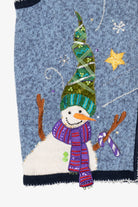 Vintage Blue White Stag Snowmen Ugly Christmas Vest (2000s)