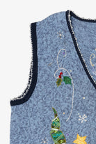 Vintage Blue White Stag Snowmen Ugly Christmas Vest (2000s)