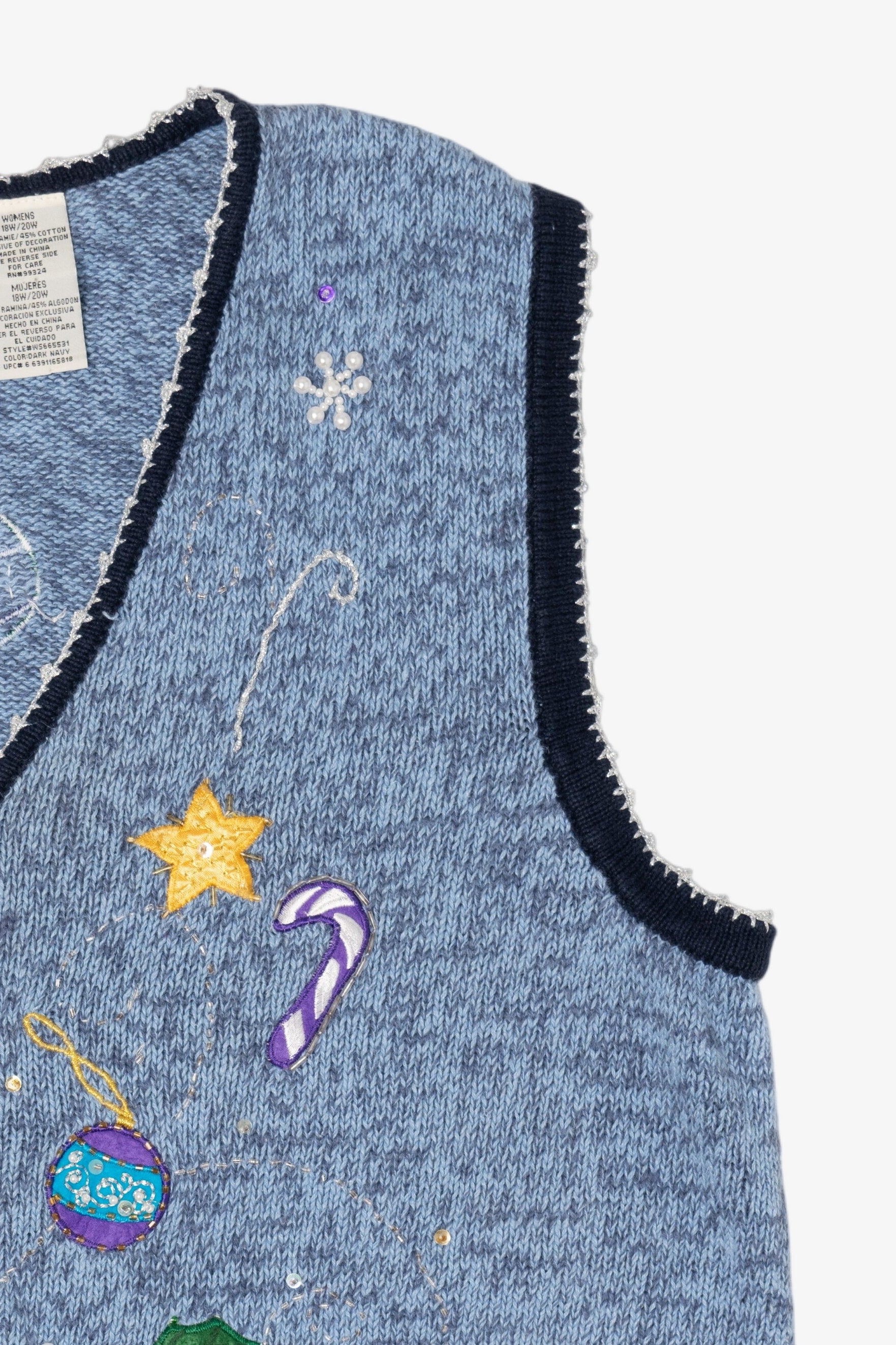 Vintage Blue White Stag Snowmen Ugly Christmas Vest (2000s)