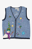 Vintage Blue White Stag Snowmen Ugly Christmas Vest (2000s)