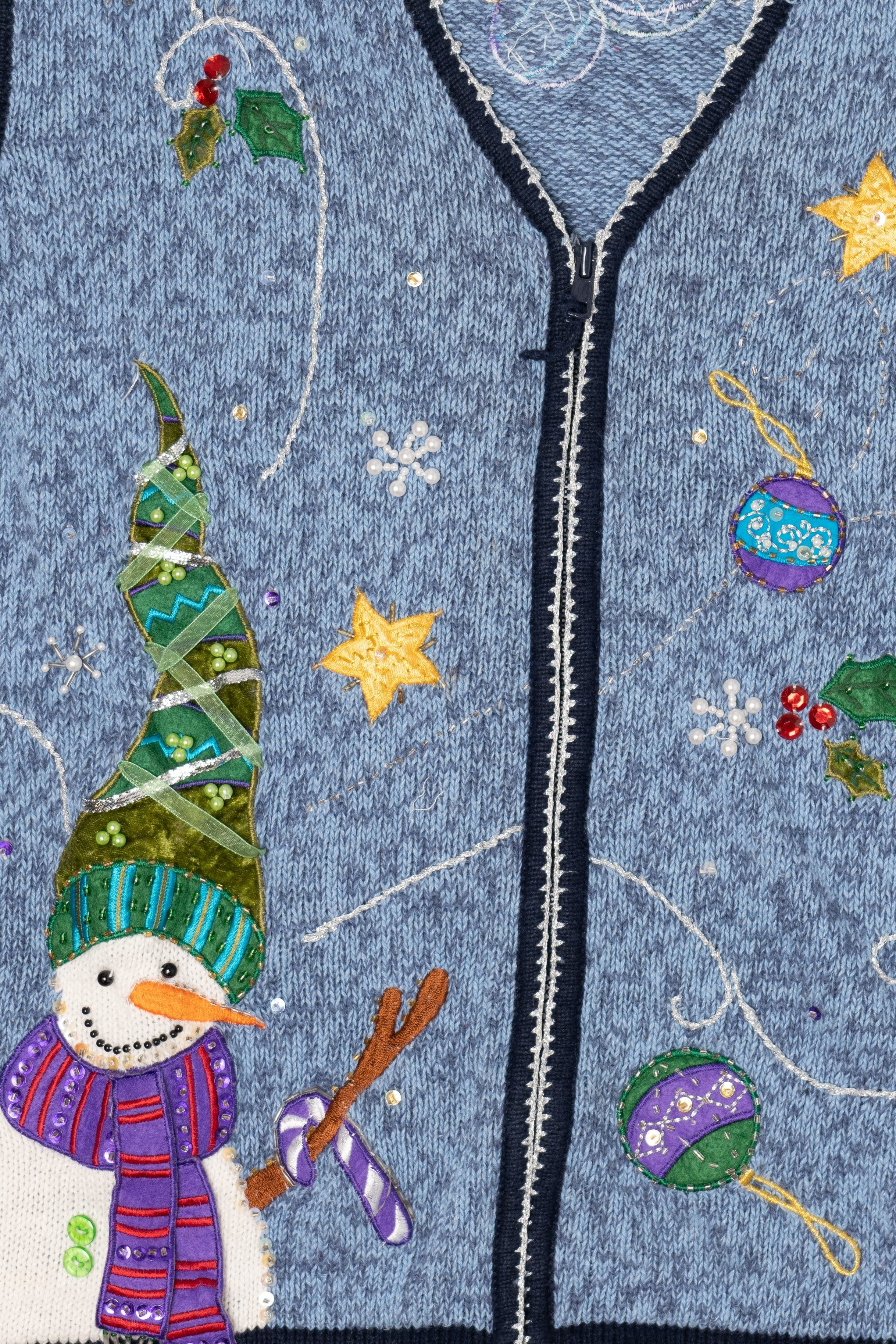Vintage Blue White Stag Snowmen Ugly Christmas Vest (2000s)