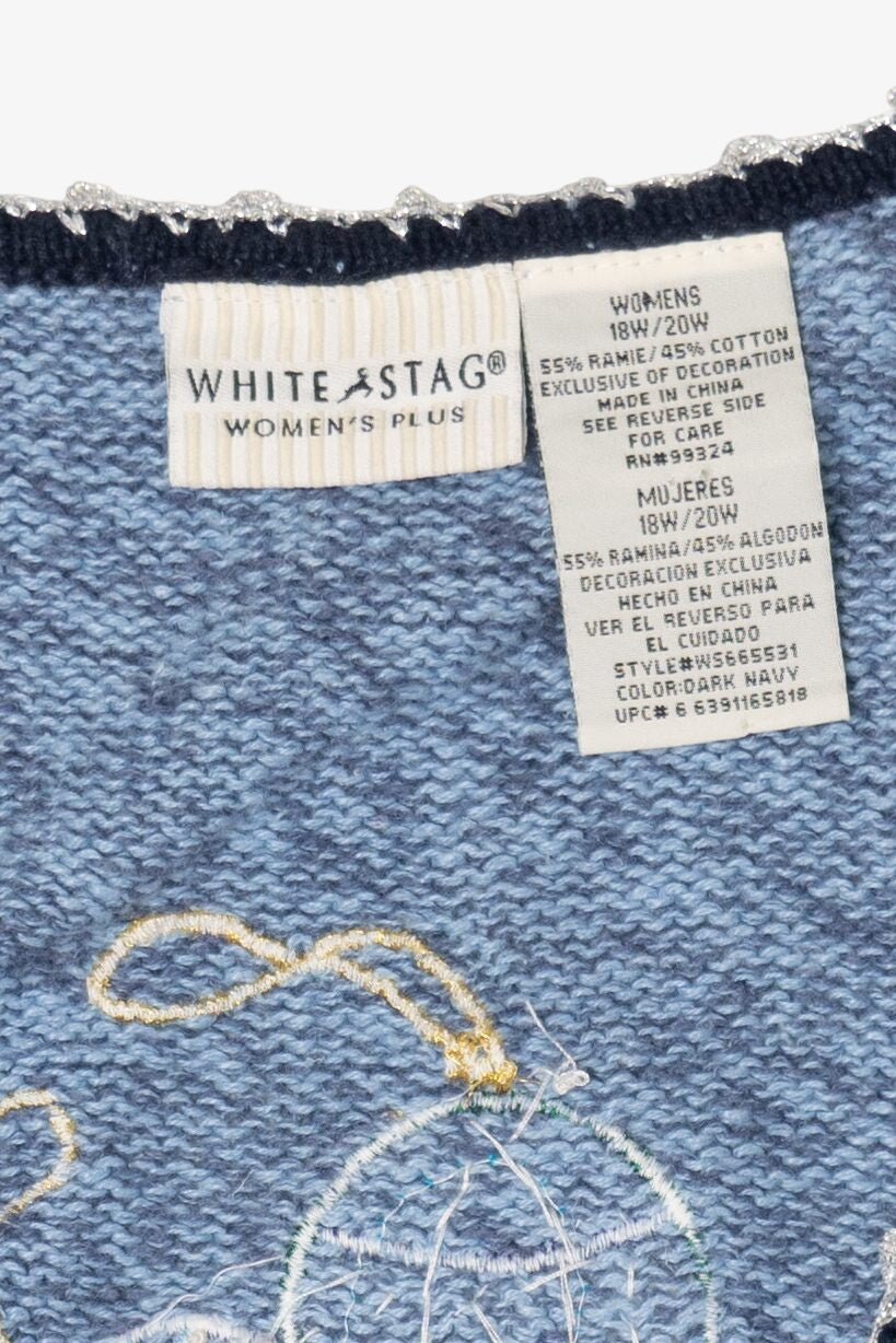 Vintage Blue White Stag Snowmen Ugly Christmas Vest (2000s)